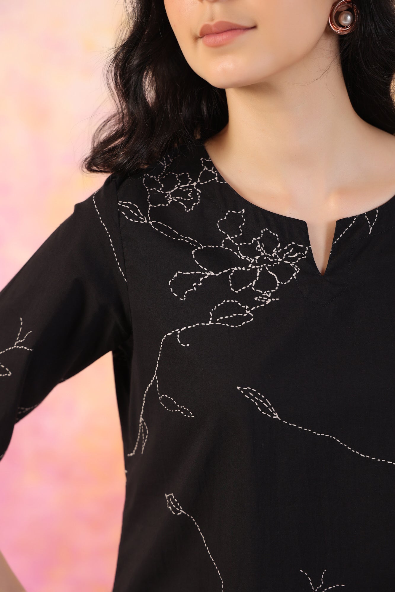 Dot floral black cotton coord set