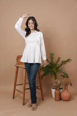 Weavllite White Cotton Solid Tunic