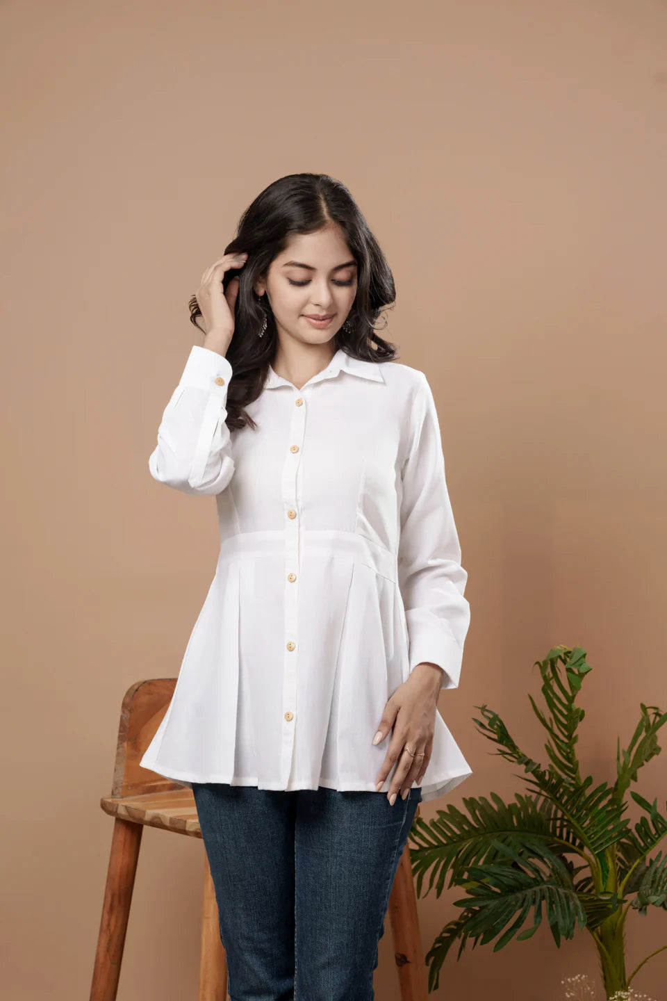 Weavllite White Cotton Solid Tunic