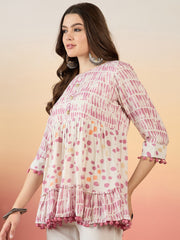 Polka Dot Printed Pure Cotton Pleated Anarkali Kurti - Kurtis for Women