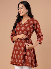 Floral Printed Pure Cotton A Line Kurti