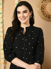 Geometric Printed Mandarin Collar Cotton Tunic