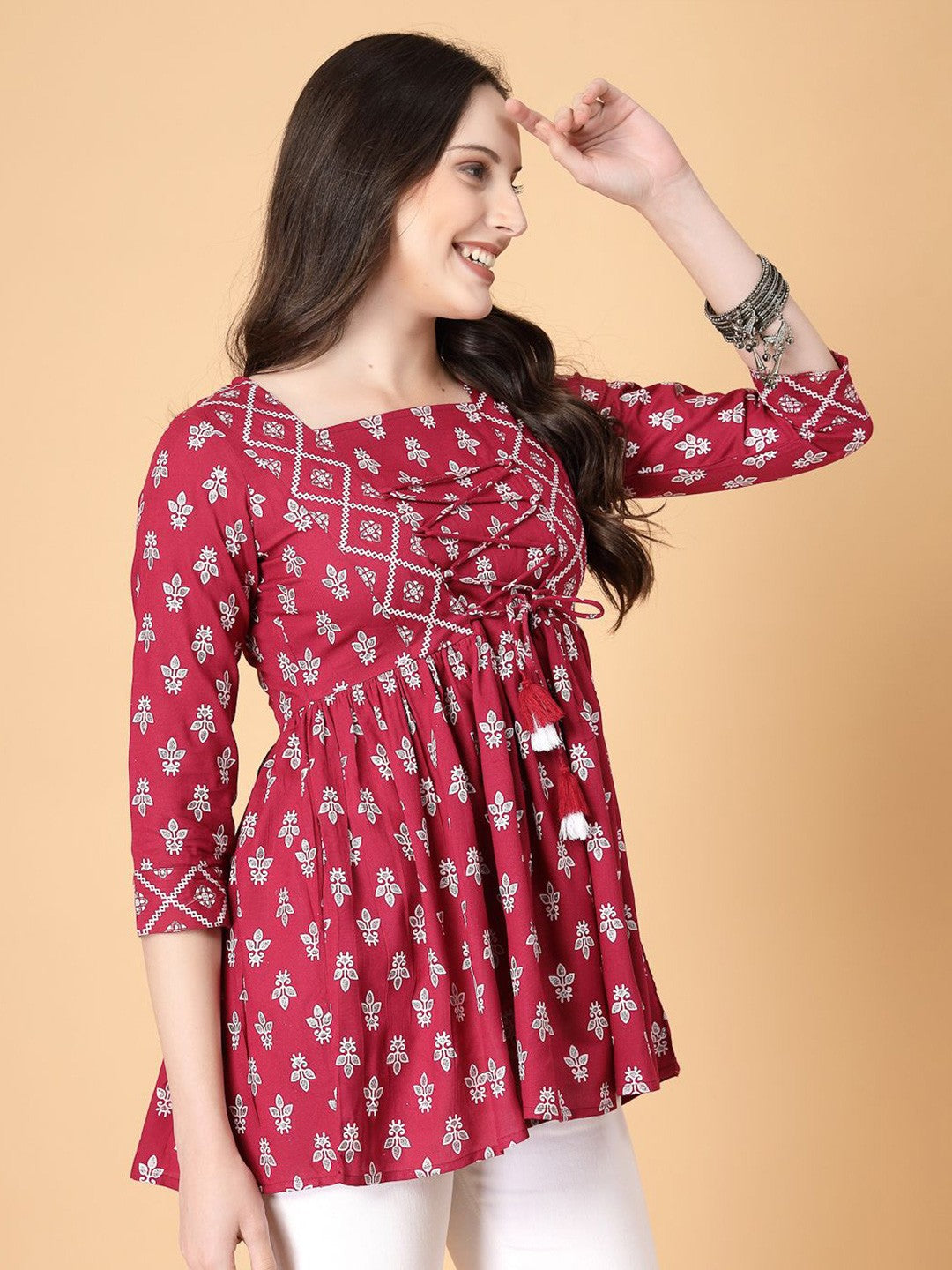 Women Print Cinched Waist Top
