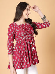 Women Print Cinched Waist Top