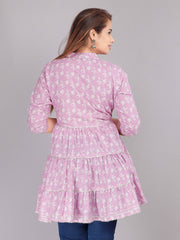 Pink Floral Print Tie-Up Neck Tiered Top
