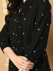 Geometric Printed Mandarin Collar Cotton Tunic