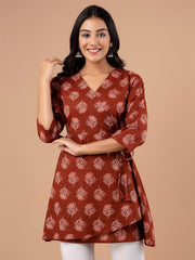 Floral Printed Pure Cotton A Line Kurti