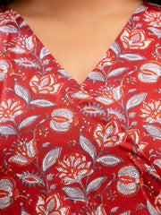 Floral Printed V-Neck Pure Cotton A-Line Kurti