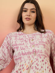 Polka Dot Printed Pure Cotton Pleated Anarkali Kurti - Kurtis for Women