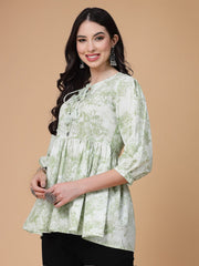 Floral Printed Pure Cotton Peplum Top