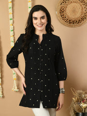 Geometric Printed Mandarin Collar Cotton Tunic