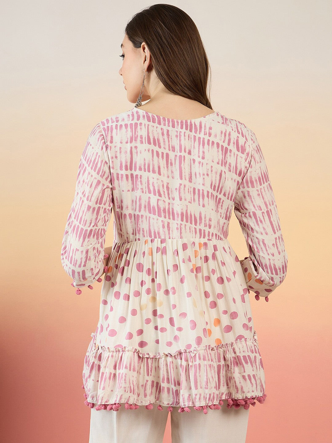 Polka Dot Printed Pure Cotton Pleated Anarkali Kurti - Kurtis for Women