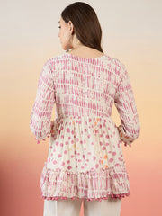 Polka Dot Printed Pure Cotton Pleated Anarkali Kurti - Kurtis for Women