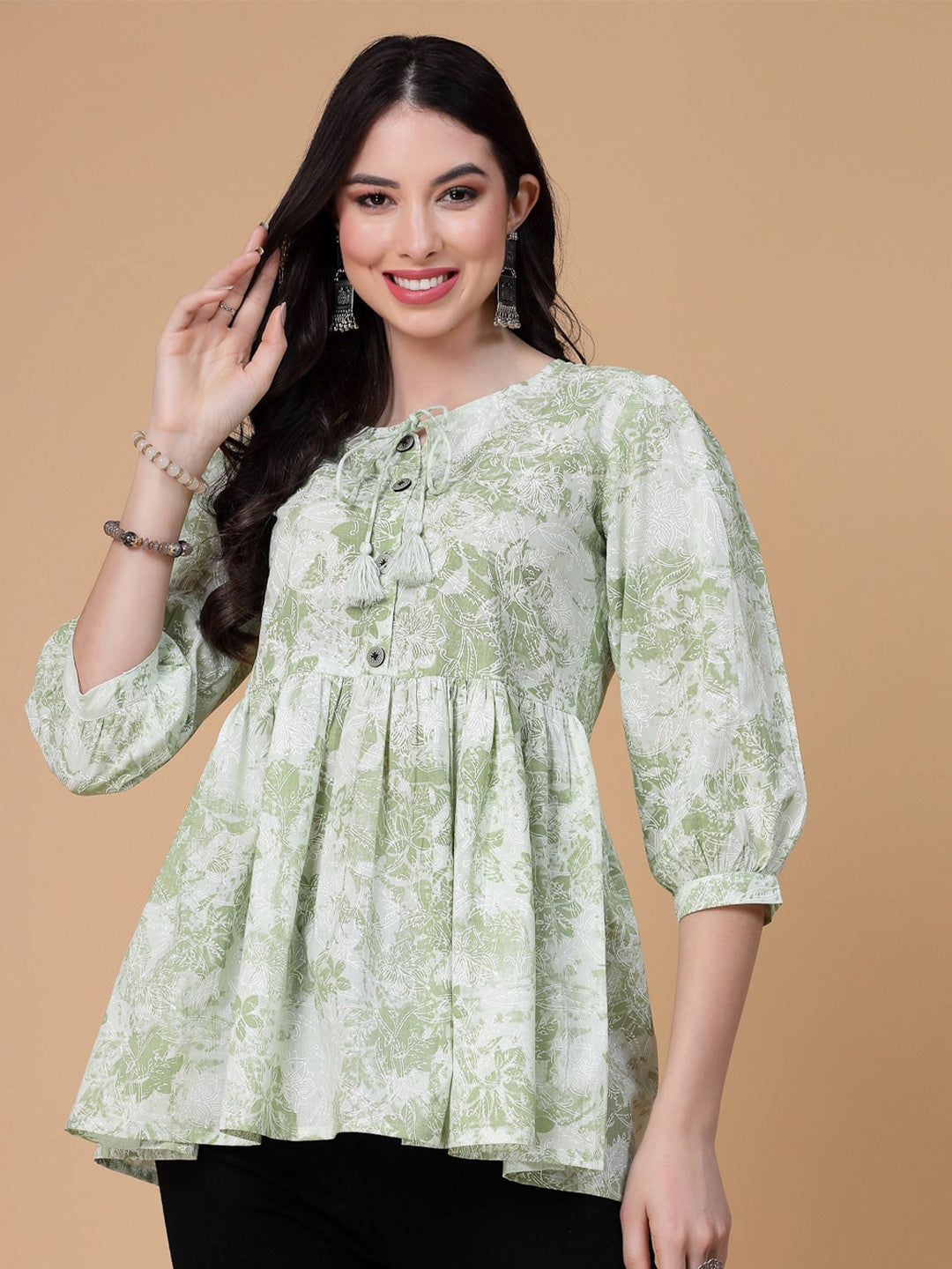 Floral Printed Pure Cotton Peplum Top