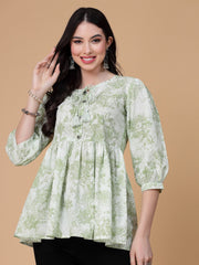 Floral Printed Pure Cotton Peplum Top